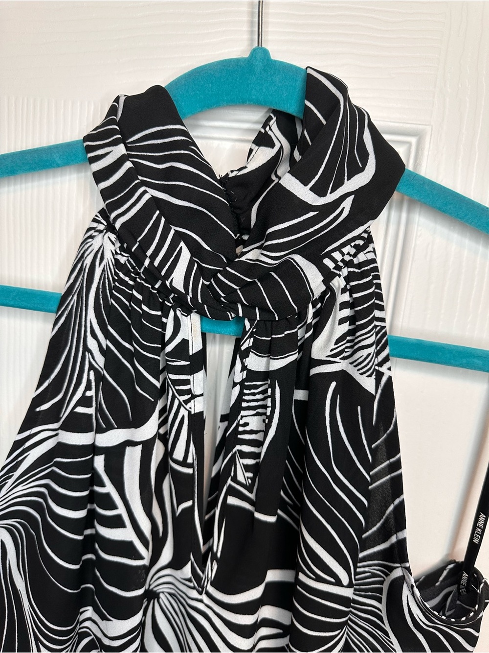 Anne Klein Black and White Halter Neck Blouse - Picture 2 of 4